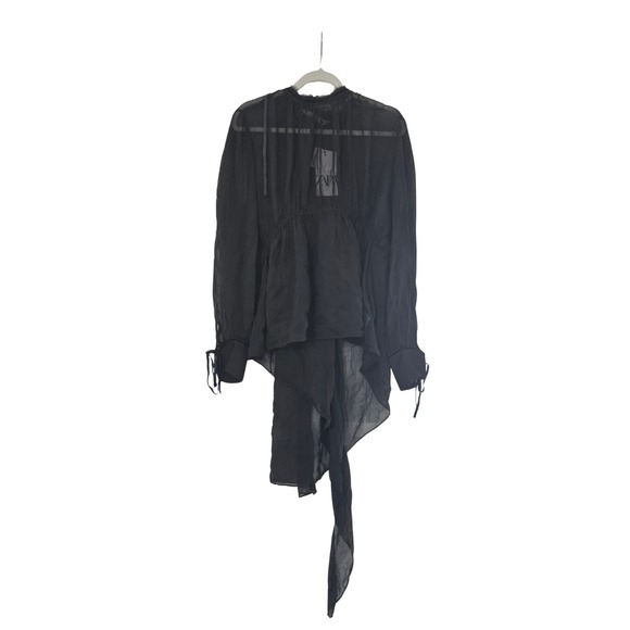 Zara Sheer Multi-Position Long Sleeve Tie Neck Blouse Black Size M NWT - Picture 2 of 14